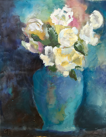 Cotton Bouquet: Encaustic Painting on Wood Panel "11 X14" $425.00
