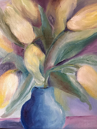 Title: Tulips in Vase. Oil on Canvas Panel "6 X 6"