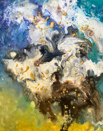 Abstract Cotton Explosion Encaustic on Wood Panel "9X12"