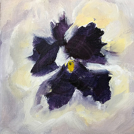 Title: Pansy.  Oil on Canvas Panel "6 X 6"